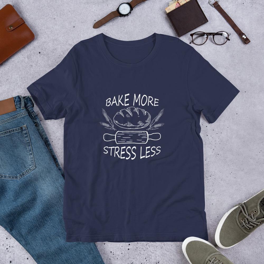 T-Shirt - Bake More Stress Less (Dark Shirts) - Creative Cooks Kitchen Australia