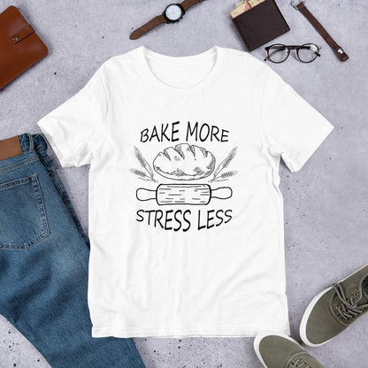 T-Shirt - Bake More Stress Less (Light Shirts) - Creative Cooks Kitchen Australia